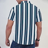 preiswerte Herrenhemd zum Knöpfen-Herren Hemd Sommerhemd Freizeithemd Strandhemd Knopfhemd Blau weiß Kurzarm Streifen Revers Urlaub Hawaiianisch Bekleidung Polyester Mode Lässig Bequem Tasche