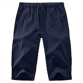 baratos Clássico-Homens Calças Capri Shorts de linho Shorts de verão Shorts de praia Bolsos Com Cordão Cintura elástica Tecido Conforto Respirável Comprimento da panturrilha Férias Feriado Praia Havaiana Boho Preto