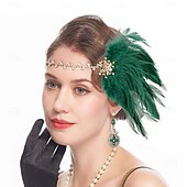 olcso Kiegészítők és még sok más-A nagy Gatsby Flapper fejpánt Gyöngyös karkötő Fülbevaló A nagy Gatsby Toll Retro Csillogó glitter Női Farsang Valentin nap Álarcos mulatság Party estélyi viselet Álarcos mulatság Fesztivál Felnőttek