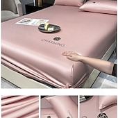 abordables Parures de draps-Ensemble de drap en soie glacée drap de lit simple housse de lit d&#039;été trois pièces protection complète du matelas housse de poussière