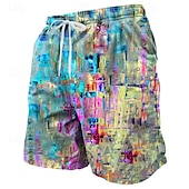 cheap Geometric Print-Men&#039;s Geometric Color Block Swim Shorts Board Shorts Swimming Trunks Mid Waist Streetwear Hawaiian Beach Vacation Wear Side Pockets Mesh Lining Elastic Drawstring Waist Designer Clothing Apparel