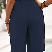 cheap Cotton Linen Shorts-Women&#039;s Cotton Linen Shorts Shorts Crop Streetwear Casual Knee Length Natural Plain Pocket Elastic Waist Outdoor Comfortable Outdoor Going out Light Sky Blue Black White Dark navy Summer Regular Fit