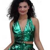 levne Topy-Retro 80. léta Krátký top Disko Lodičkový Lesklý latexový patent Kov Dámské předvečer Všech svatých Karneval Pride Parade Měsíc hrdosti Dospělé Vrchní deska Léto