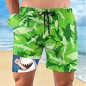billiga Ocean Print-Herr Haj Rolig Havsvarelser Fodrade shorts 2 i 1 simshorts Badshorts Medium Midja Hawaiisk Semester Standkläder Sidfickor Med kompressionsfoder Elastisk dragsko i midjan Designer Kläder