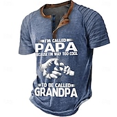 tanie Śmieszne słowa-Męskie PAPA Koszula Henley Raglanowa koszulka Krótki rękaw Moda Designerskie Codzienny Na zewnątrz Urlop Codzienny Lato Niebieski Szary Zielony Kołnierz Henley Henley Koszulka Henley