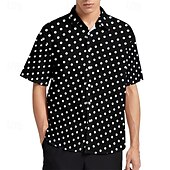 voordelige heren overhemd met knopen-Voor heren Overhemd Zomer overhemd Normaal shirt Strand hemd Overhemd met knopen Zwart Korte mouw Stip Revers Vakantie Hawaii Kleding Polyester Modieus Casual Comfortabel