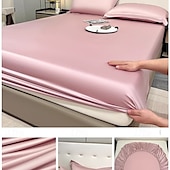 abordables Parures de draps-Ensemble de drap en soie glacée drap de lit simple housse de lit d&#039;été trois pièces protection complète du matelas housse de poussière