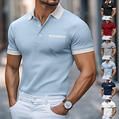 cheap Men's Classic Polo-Men's Golf Shirt Pique Polo Shirt Casual Work Lapel Ribbed Polo Collar Short Sleeve Basic Modern Color Block Pocket Summer Regular Fit White Navy Blue Light Blue Golf Shirt
