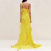 cheap YELLOW-Mermaid / Trumpet Yellow Dresses Ruffle Dress Semi Formal Wedding Guest Dress Asymmetrical Sleeveless One Shoulder with Slit