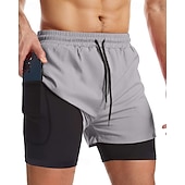 baratos shorts ativos masculinos-Homens Calção Justo de Natação Shorts de Natação Bermuda de Surf Bloco de cor Secagem Rápida Respirável Com forro de compressão com passador de toalha Férias Praia Havaiana Casual Preto