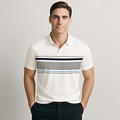 baratos Polo Elite Masculino-Homens Pólo Trabalho O negócio Coleira de gaivota Manga Curta Férias Vintage Bloco de cor Listrado Bloco de cor Listas Verão Primavera Preto Branco Azul Marinha Pólo