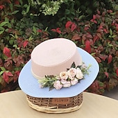 tanie Ochrona przeciwsłoneczna-szeroki rondo letniego kapelusza plażowego z wiązaniem z koronki kwiatowej, oddychający materiał papierowy, elegancki pastelowy wzór zapewniający ochronę przed słońcem na zewnątrz
