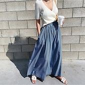 abordables Pantalon uni en coton et lin-Femmes Pantalon en coton et lin Slacks Mode Streetwear Longueur complète Naturel Uni Avec Poches Taille Élastique Confortable Sortir Week-end Vert forêt Bleu ciel clair Gris Bleu lagune Été Coupe