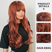 abordables Perruques Synthétiques Sans Bonnet-Perruque Synthétique Ondulé Ondulation profonde Coupe dégradée Frange Droite Fabriqué à la Machine Perruque 26 pouces A1 Cheveux synthétiques Femmes Classique Confortable Cheveux Mèches / Balayage