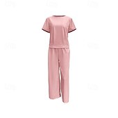 abordables Robes-Femmes Mode Streetwear Chemise Ensembles en coton et lin Ensembles deux pièces Manche Courte Col ras du cou Uni Tenue quotidienne Date Jaune Rose Claire Vert Été Coupe régulière
