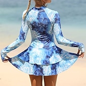 cheap Rash Guards-Women&#039;s Rash Guard One Piece Swimsuit UV Sun Protection UPF50+ Lightweight Long Sleeve Spandex Swimwear Bathing Suit Front Zip Swimming Surfing Beach Water Sports Summer Spring Autumn