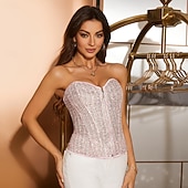 abordables corset-Rococo Corset Overbust Bal Masqué Corset Serre Taille Cosplay Paillettes Contrôle du ventre Faire monter Déguisement Femmes Royal Mascarade Soirée Carnaval de Venise Adulte Corset