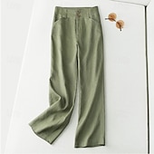 economico Pantaloni in lino e cotone semplici-Per donna Pantaloncini in cotone e lino Pantaloni ispirati al lino Pantaloni in cotone e lino Streetwear Casual Lunghezza intera Naturale Semplice Tasca Fibbia Comodo Confortevole Streetwear Uscire