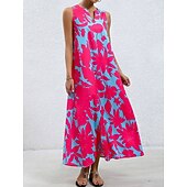 economico Abiti floreali-Per donna Abito maxi Abito a trapezio Abito Estivo Vacanza Casual Boho Quotidiano Ferie Vestibilità comoda Floreale Grafico Senza Maniche Scollo a V Rosa Blu Arancione Estate