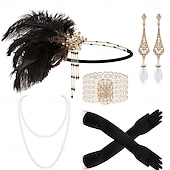 olcso Kiegészítők és még sok más-A nagy Gatsby Flapper fejpánt Gyöngyös karkötő Fülbevaló A nagy Gatsby Toll Retro Csillogó glitter Női Farsang Valentin nap Álarcos mulatság Party estélyi viselet Álarcos mulatság Fesztivál Felnőttek