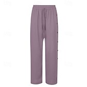 abordables pierna ancha y cintura alta-Mujer pantalones Pantalones Casual Longitud total Cintura Media Plano Hebilla Diseño de cordón elástico Al Aire Libre Cómodo Festivos Ropa Cotidiana Fin de semana Rojo oscuro Magenta Verde oscuro Gris