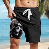 cheap Retro Vintage &amp; Ethic-Men&#039;s Skull Dark Gothic Lined Shorts 2 in 1 Board Shorts Swim Shorts Mid Waist Hawaiian Retro Vintage Holiday Beach Wear Side Pockets With Compression Liner Elastic Drawstring Waist Designer Clothing