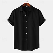 billiga Semester-Herr Skjorta Casual skjorta Knapp upp skjorta Slät Semester Gata Svart Vit Gul Armégrön Kortärmad Kavajslag Sommar Kläder Button-Down