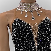 cheap Figure Skating Dresses-Figure Skating Dress Women&#039;s Girls&#039; Ice Skating Dress Black Patchwork Asymmetric Hem Mesh Spandex High Elasticity Training Competition Skating Wear Classic Crystal / Rhinestone Sleeveless Ice Skating