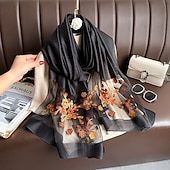 abordables Manches &amp; Écharpe-Printemps et automne nouveau clou perle simulation foulard en soie élégant et polyvalent pour les femmes brodé fleur de pommier longue écharpe été crème solaire écharpe