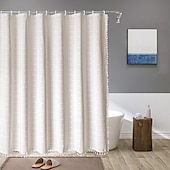 olcso Zuhanyfüggönyök-Boho Tanyasi Zuhanyfüggöny Készlet 180cm*180cm(70&quot;*70&quot;) Modern Pamut Vászon Anyag Zuhanyfüggöny a Semleges Vidéki Fürdőszobai Dekorációhoz Barna Bohemian Rusztikus