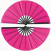abordables Fournitures pour fêtes-Lot de 2 grands éventails à main pliables pour danse en ligne, style chinois, japonais, kung fu, tai chi, popping, clac, rave