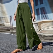 abordables pierna ancha y cintura alta-Mujer pantalones Pantalones Casual Longitud total Cintura Media Plano Hebilla Diseño de cordón elástico Al Aire Libre Cómodo Festivos Ropa Cotidiana Fin de semana Rojo oscuro Magenta Verde oscuro Gris