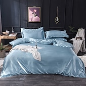 cheap Sheets &amp; Pillowcase-Pure Color Washed Silk Ice Silk Satin Simulated Silk Four-piece Set Summer Home Textile Bedding