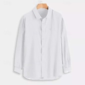 baratos Lar-Homens Camisa Social Camisa de linho camisa de verão Roupa de Praia Camisa casual camisa de botão Tecido Casa Férias Azul Céu cáqui Cinzento Manga Longa Lapela Primavera Verão Roupa