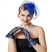 cheap Fascinators-Fascinators Pillbox Hats for Women, Tea Party Hat and Short Lace Gloves Set Perfect for Kentucky Derby, Cocktail