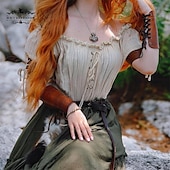 billige Topper-Retro / vintage Victoriansk Kostymer i middelalderstil Bluse / Skjorte Puffballong Pirat Viking Elven Kostyme Dame Keltisk Pirat fantasi Voksne Trøye Vår sommer