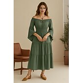 economico Vestiti-Retrò Vintage Medievale Rinascimento Midi Vestito Manica a Campana Vichingo Cavaliere Celtico Elfico Senza spalline Ispirato alla Reggenza Costume Per donna Celtico Fantasia Halloween Carnevale