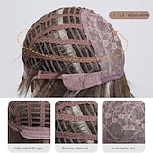 economico Parrucche trendy sintetiche-Parrucche castane ombré con frangia, lunghe e lisce, a strati, per donne, parrucche in capelli sintetici resistenti al calore