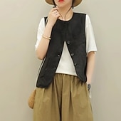 abordables Chemises-Femmes Chemises inspirées du lin Uni Actif Occasionnel Sans manches Col ras du cou Hauts Réguliers Quotidien Fête Sortir Boutons Avec Poches Noir Vert Abricot Été