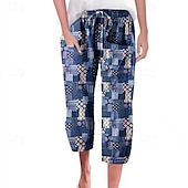 billiga Grafisk linnebyxa i bomull-Dam Shorts i bomullslinne Linneinspirerade byxor Byxor av linne i bomull Mode Streetwear Vadlängd Naturlig Blomma Ficka Tryck Elastisk dragsko-design Bekväm Utomhus Semester Utekväll Magenta Svart