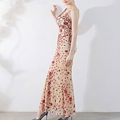 baratos Vestidos Baile Formatura-Vestidos de Quinceanera de Sereia  Trompete Vestido Elegante Formal de Casamento Comprimento do Chão Sem Mangas Gola V com Lantejoulas