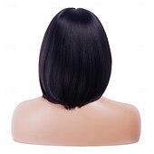 economico Parrucche trendy sintetiche-Parrucca rugelyss nera corta e liscia con frangia, 12 pollici, parrucche sintetiche per donne e ragazze con cuffia per parrucca