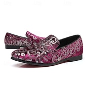 baratos Sapatilhas e Mocassins para Homem-mocassins masculinos bordados com flores roxas – sapatos de veludo elegantes para bailes de formatura e eventos formais