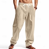 economico Classico-Per uomo Pantaloni di Lino Pantaloni Pantaloni Estivi Pantaloni da Spiaggia Tasca Coulisse Elastico in vita Semplice Comodità Traspirante Vacanza Quotidiano Ferie Hawaiano Boho Nero Bianco