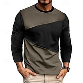 preiswerte Lässige T-Shirts für Herren-Herren T Shirt Henley Hemd T-Shirt Kurzarmshirt Langarm Rundhalsausschnitt Frühling &amp; Herbst Einfach Mode Designer Basic Patchwork Urlaub Straße Ausgehen Armeegrün Grau Top T-Shirt für Herren
