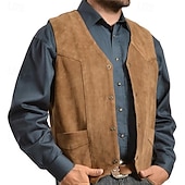 cheap Men&#039;s Vest-Men&#039;s Vest Gilet Vacation Daily Date Fashion Casual Spring Fall Buttons Pocket Polyester Comfortable Plain Single Breasted One-button V Neck Regular Fit Black Camel Vest