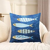 baratos Fronhas de Almofadas de Decoração-Capa de Almofada Decorativa com Conchas do Oceano 1PC Almofada Quadrada Macia para Sofá Capa de Almofada para Quarto Sala de Estar Cadeira