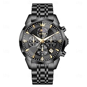 abordables Relojes de Cuarzo-Reloj de pulsera Olevs 3673 para hombre, con esfera romboidal y fase lunar, de acero inoxidable macizo, resistente al agua y fecha.