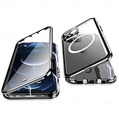 abordables Coques iPhone-téléphone Coque Pour iPhone 14 Pro Max Plus iPhone 13 12 11 Pro Max Adsorption Magnétique Avec Magsafe Double Face Antichoc Verre Trempé Métal
