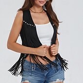 cheap Boho Tops-Women&#039;s Blouse Plain Active Modern Sleeveless V Neck Regular Tops Daily Holiday Fringe Black White Yellow Army Green Red Summer